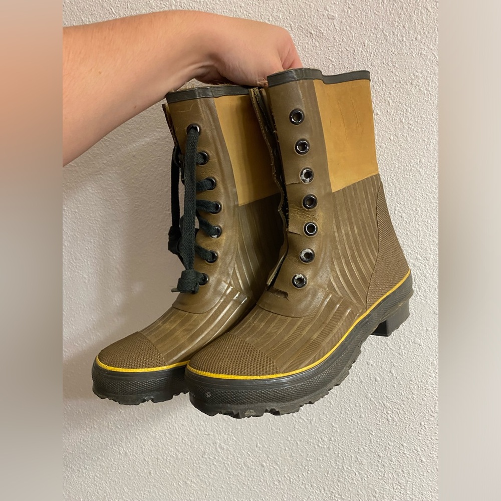 Vintage Insulated Work Boots Steel Shank Tall Lace Up - Size 6